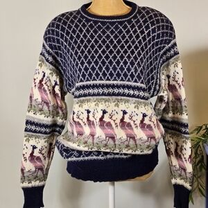 Deans of Scotland Vintage Wool Sweater Pheasant Pattern Size Large